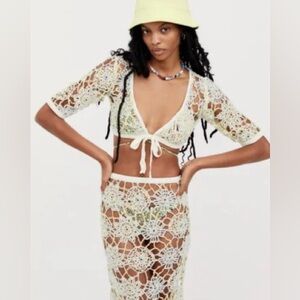 For Love and Lemons Sofia Crochet MIDI Skirt and Top SET size XL NWT